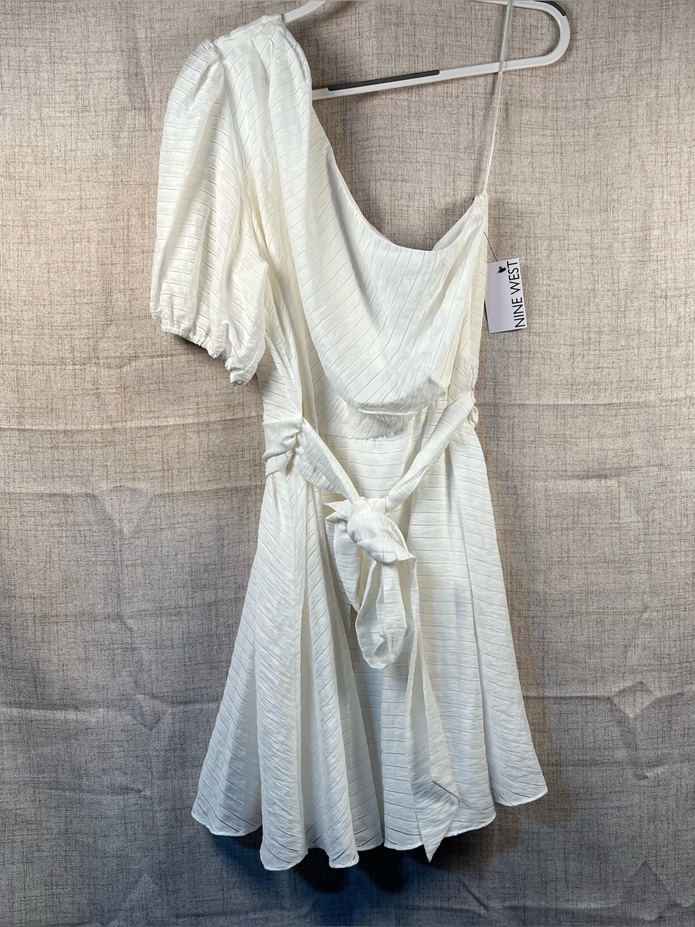 Nine West Dress White One Shoulder Stripe Tie Waist NWT XLarge